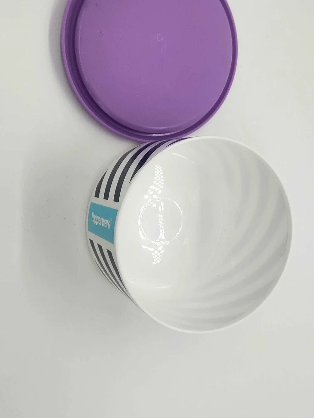 Tupperware Urban Moves Black White Stripe Canister Purple Lid